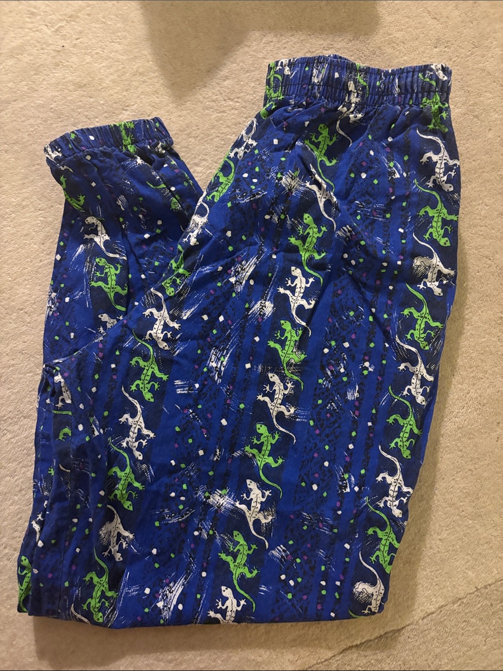 90s Lizard gecko 100% cotton Pants - elastic taper